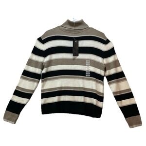 NWT Relativity Turtleneck Sweater Women's XL Neutral Stripe Long Sleeve Cotton